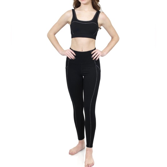 New Marc Defang Black Contrast Stitch Side Pocket Active Long Leggings - S - Picture 4 of 5